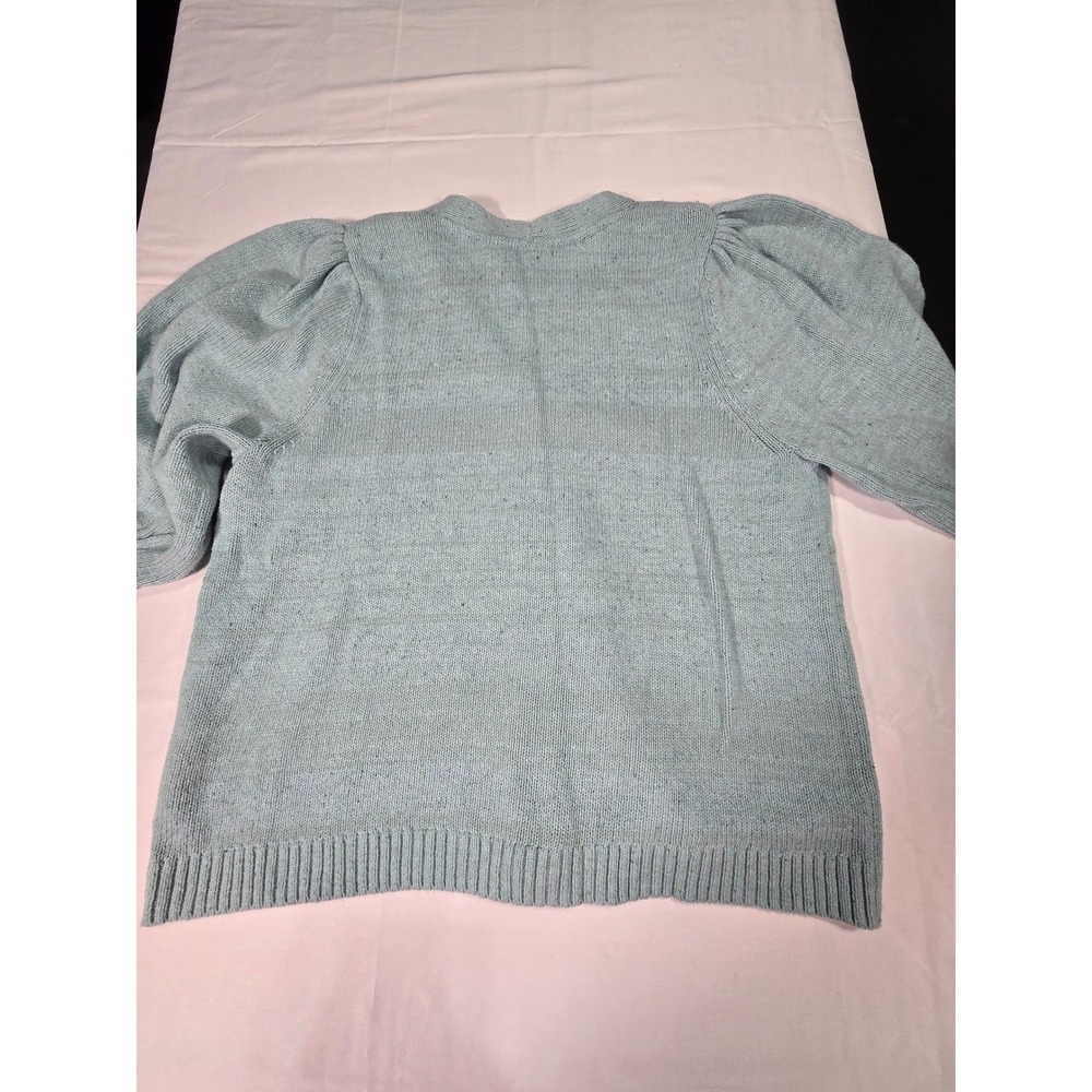 J. Jill Women Blue Puff Sleeve Cottage Button Knit Cardigan Sweater Large L - Picture 7 of 7